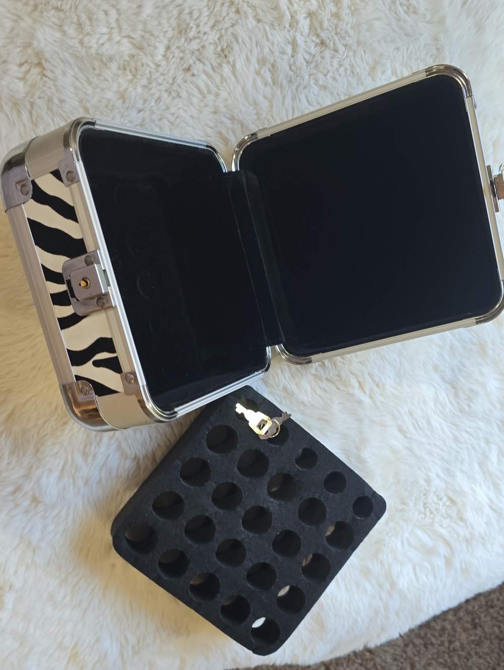 Zebra Print Locking Essential Oil Case with Black Velvet Interior